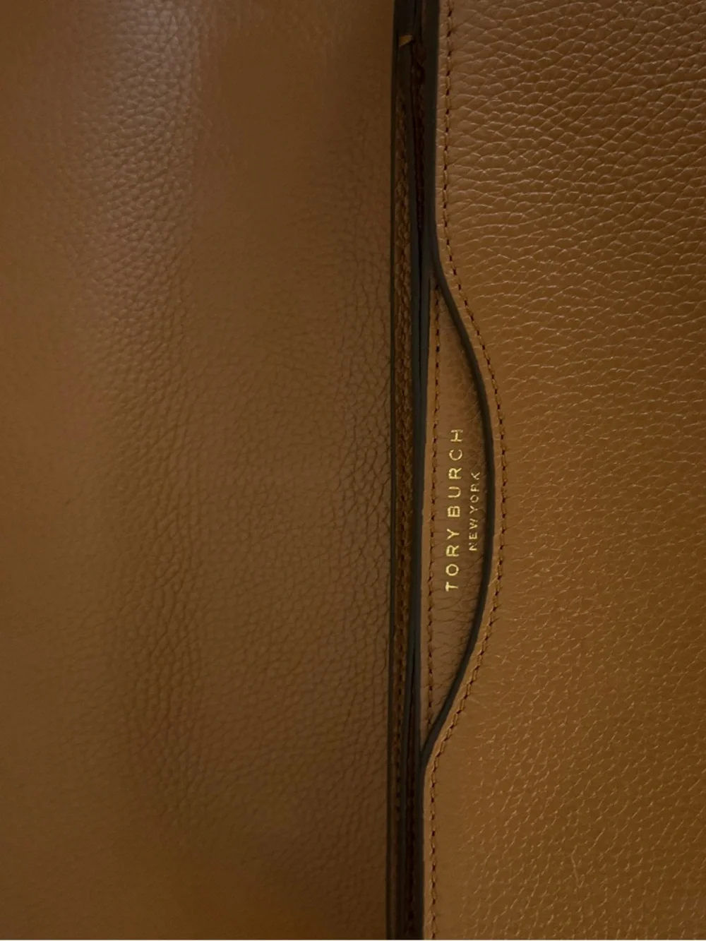 Tory Burch Tan Pebbled Leather Chain Crossbody with Gold Logo